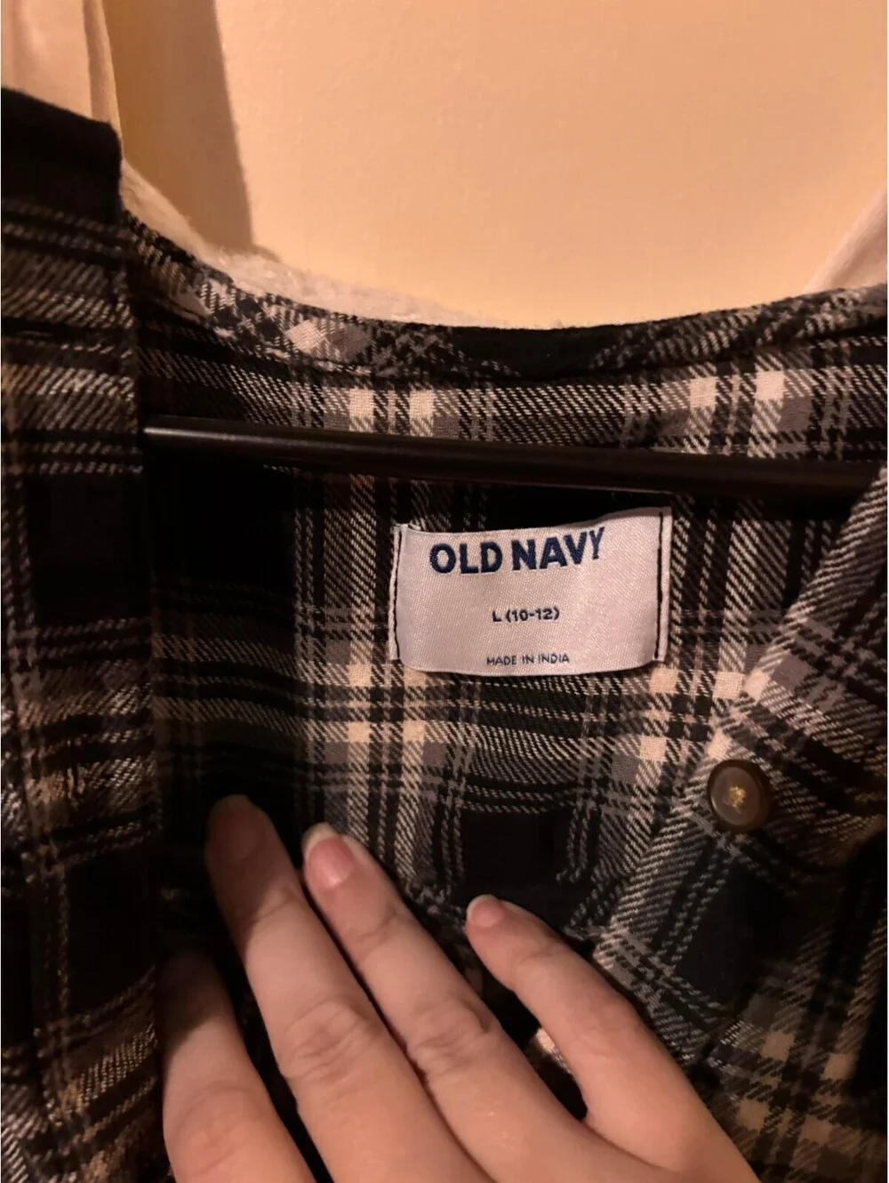 Old Navy Kids's Black and White Plaid Button-Up Hoodie Shirt, Size Large